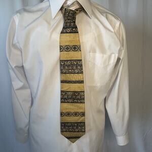 Vintage Bill Blass Silk Tie Gold Geometric Stripe Pattern Designer Classic